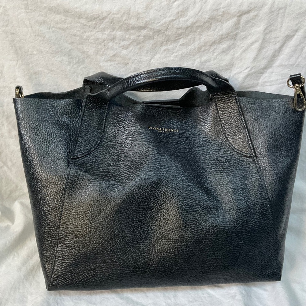 Divina Firenze Black Pebbled Leather Tote/Shoulder Bag